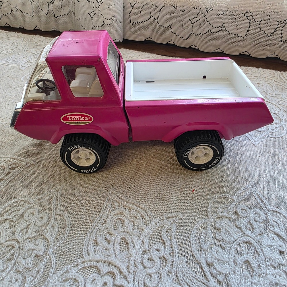 Tonka Pickup Truck 8" Pink Vintage Pressed Steel White Bed USA Made